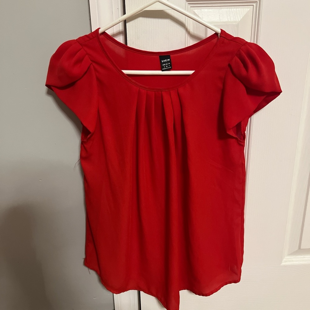 SHEIN Vibrant Red Blouse with Short Sleeves